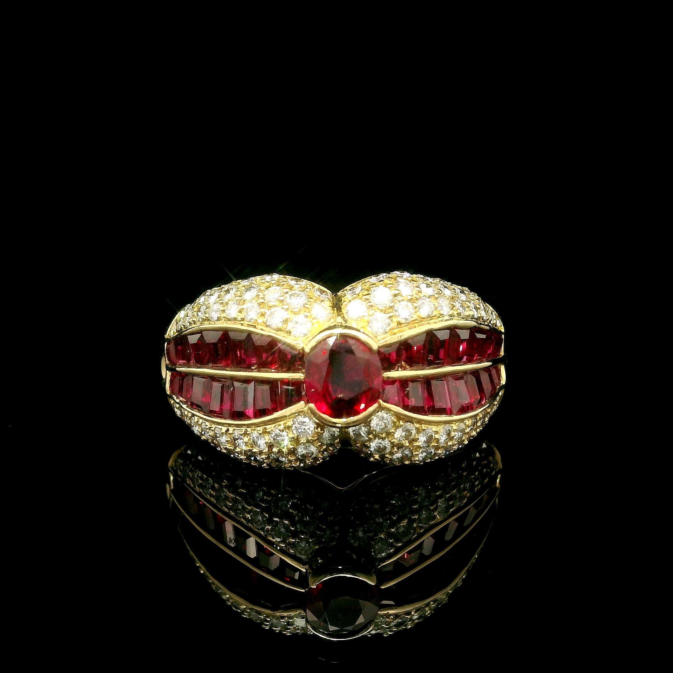 18k Yellow Gold High Quality 2.87ctw Ruby & Diamond Cocktail Wide Band Ring For Sale 1
