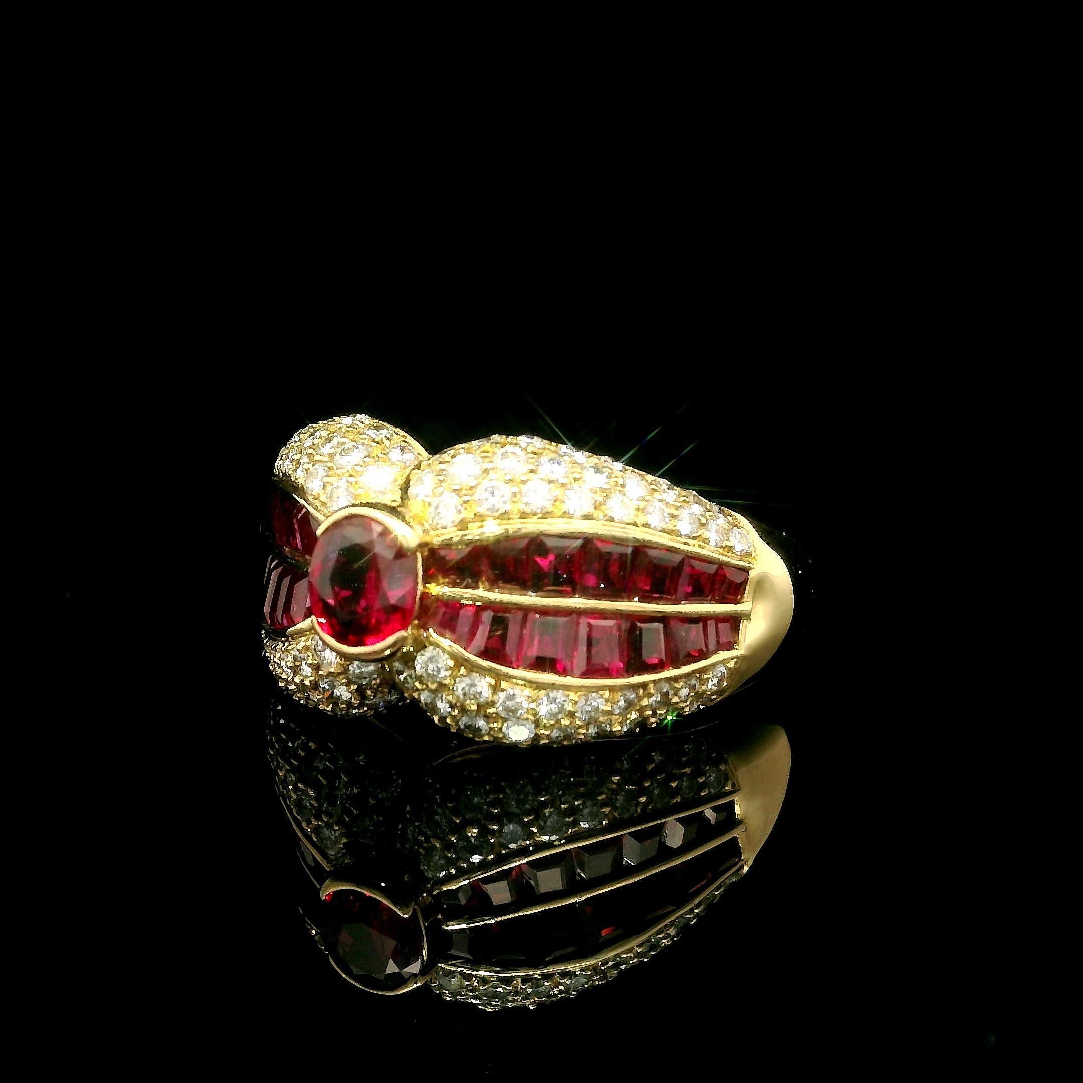 18k Yellow Gold High Quality 2.87ctw Ruby & Diamond Cocktail Wide Band Ring For Sale 2