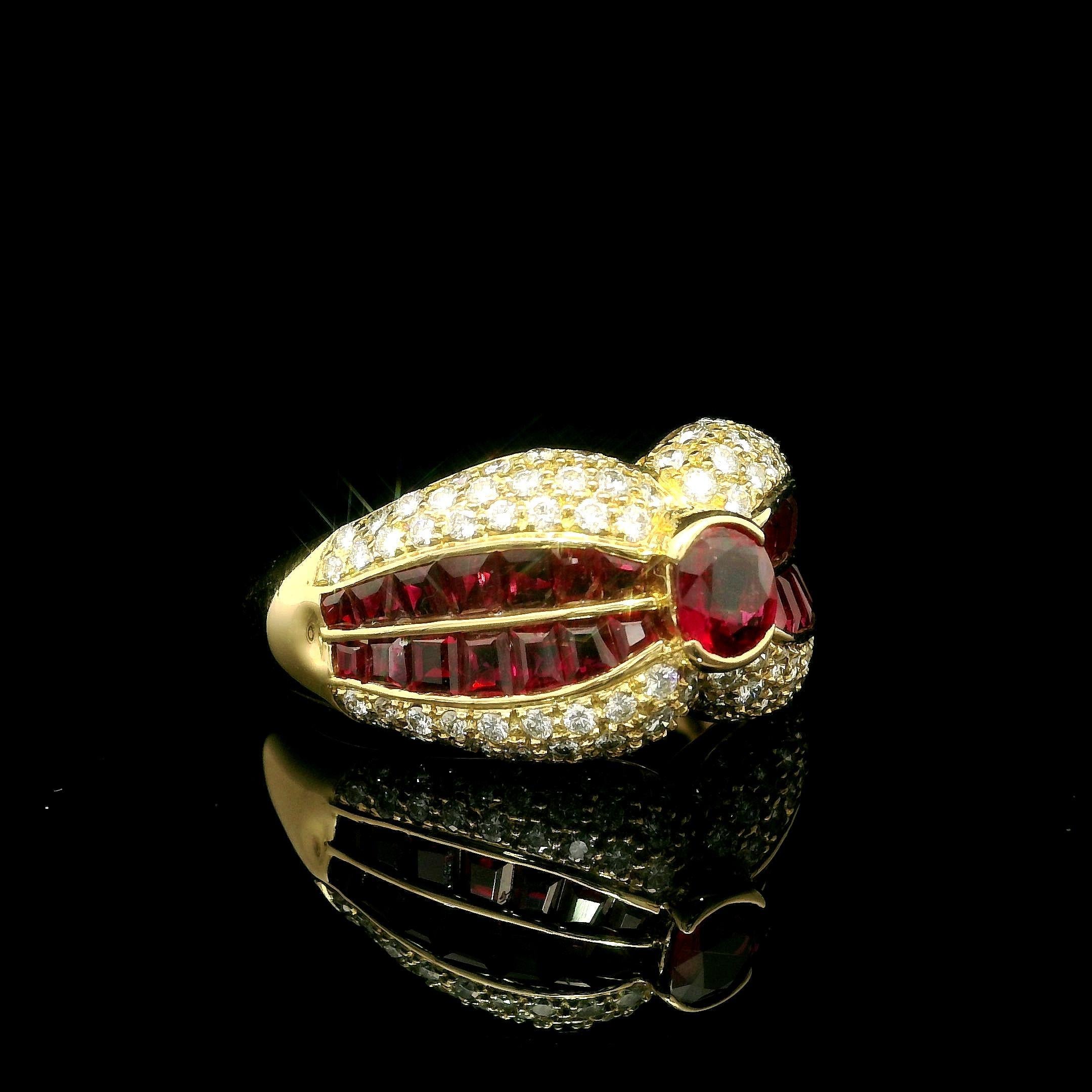 18k Yellow Gold High Quality 2.87ctw Ruby & Diamond Cocktail Wide Band Ring For Sale 3