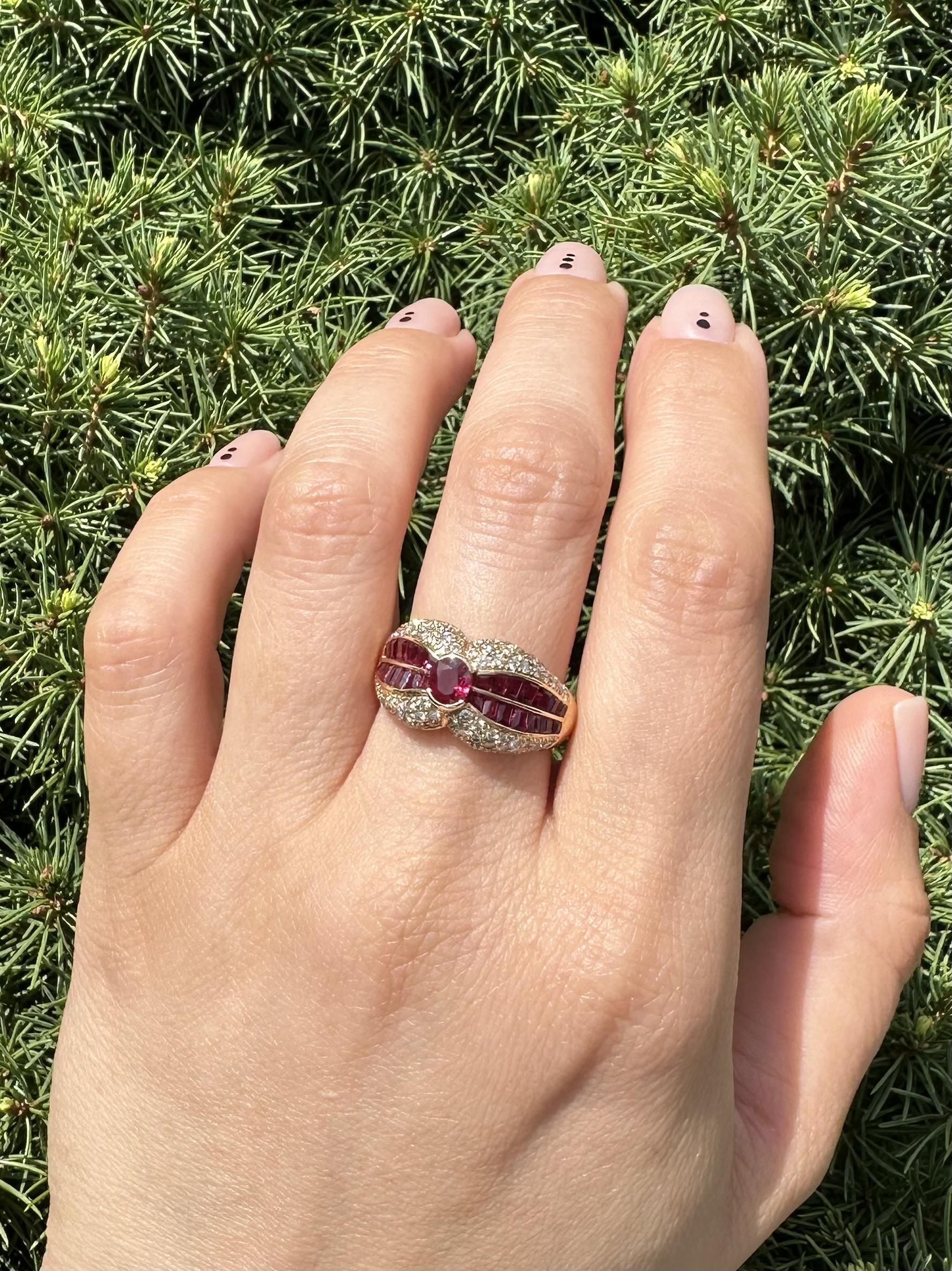 18k Yellow Gold High Quality 2.87ctw Ruby & Diamond Cocktail Wide Band Ring For Sale 4