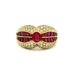 18k Yellow Gold High Quality 2.87ctw Ruby & Diamond Cocktail Wide Band Ring