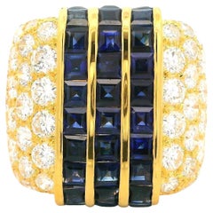 Bague en or jaune 18k de haute qualité 6.54ctw saphir et diamant 19.6mm anneau large
