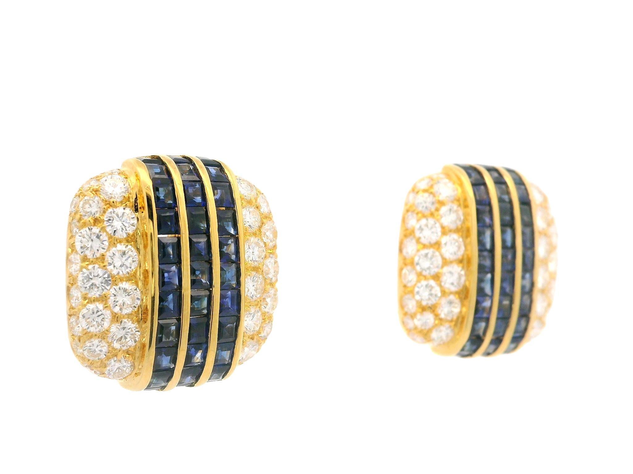 18k Yellow Gold High Quality 9.77ctw Sapphire Diamond Cushion Button Earrings In Excellent Condition For Sale In Montclair, NJ