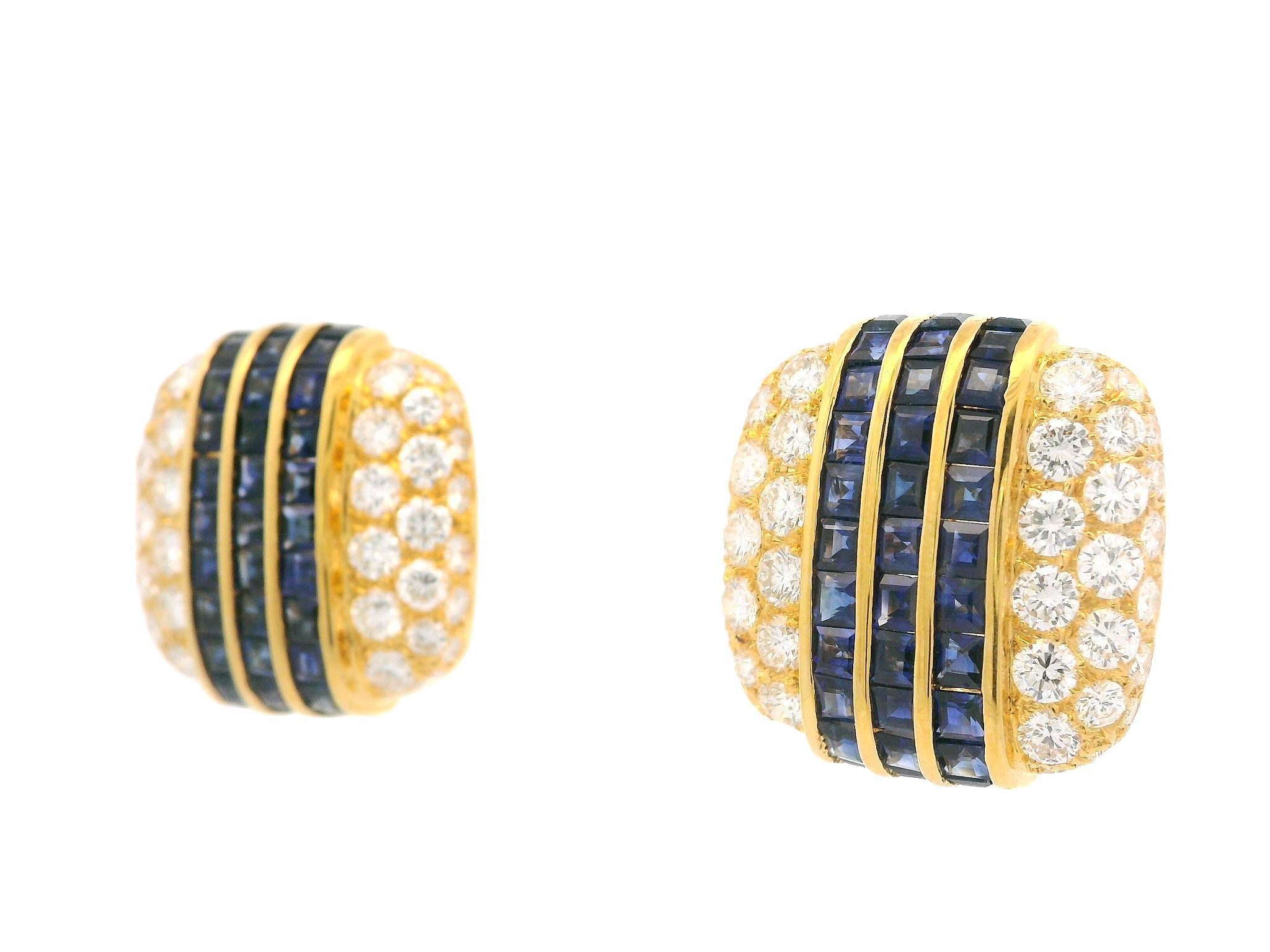 Women's 18k Yellow Gold High Quality 9.77ctw Sapphire Diamond Cushion Button Earrings For Sale