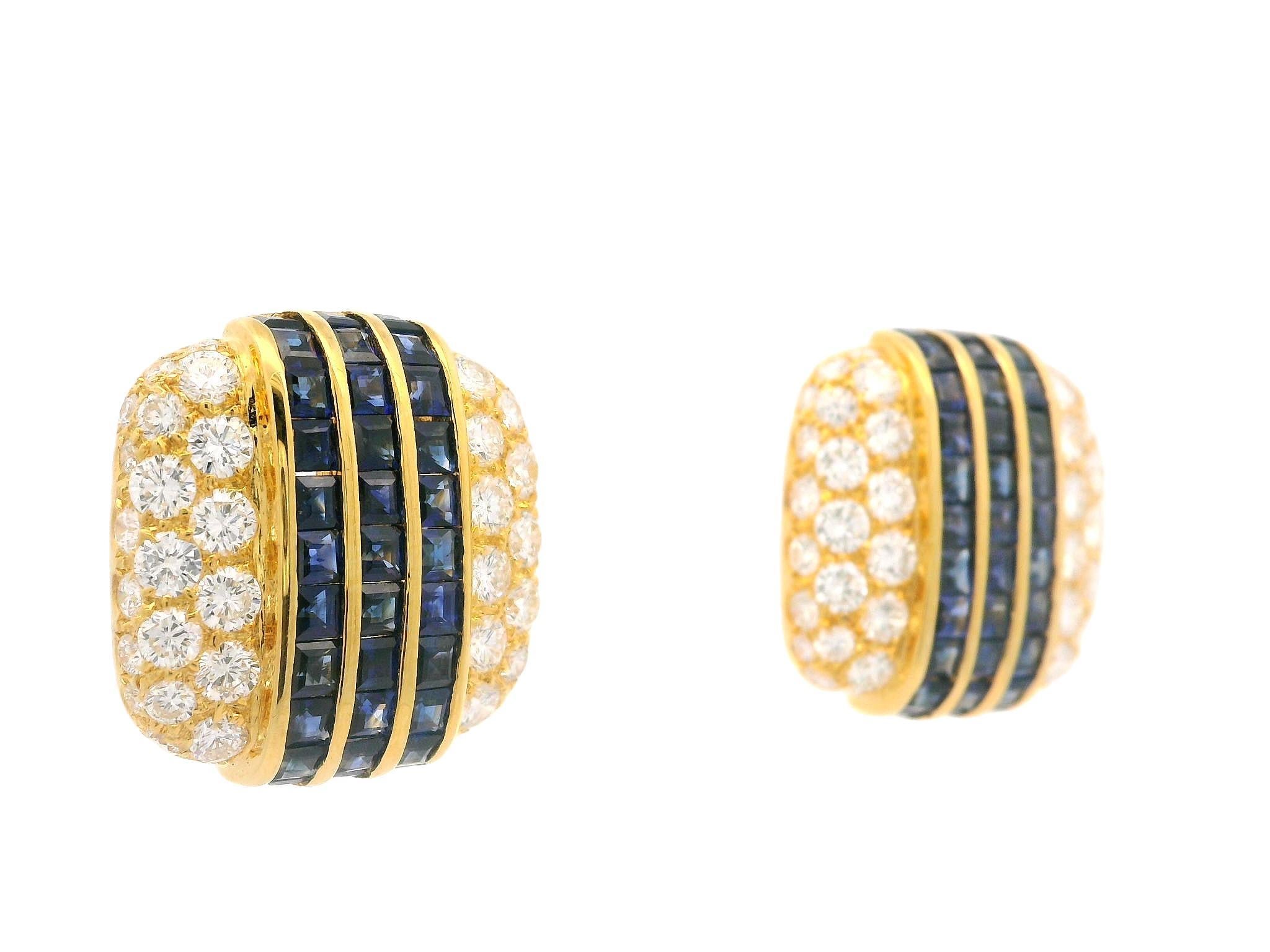18k Yellow Gold High Quality 9.77ctw Sapphire Diamond Cushion Button Earrings For Sale 1