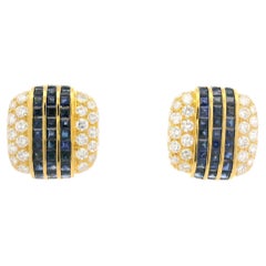 18k Yellow Gold High Quality 9.77ctw Sapphire Diamond Cushion Button Earrings