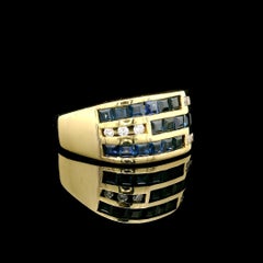 18k Yellow Gold High Quality Sapphire & Diamond Channel Set Wide Band Ring