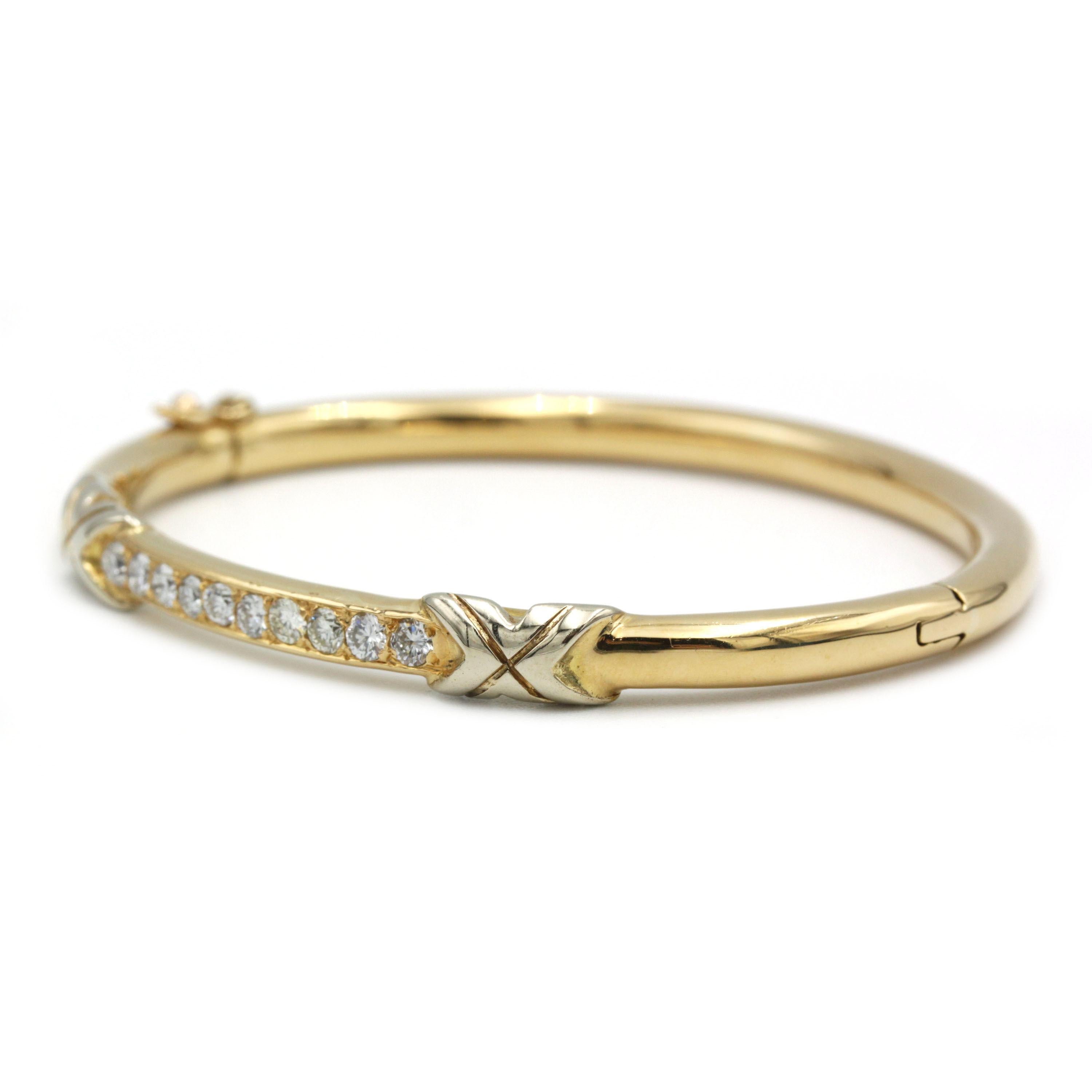Bracelet à charnière en or jaune 18K avec 10 diamants pavés (1.00 Ct TWT) Bon état - En vente à MONTMORENCY, FR