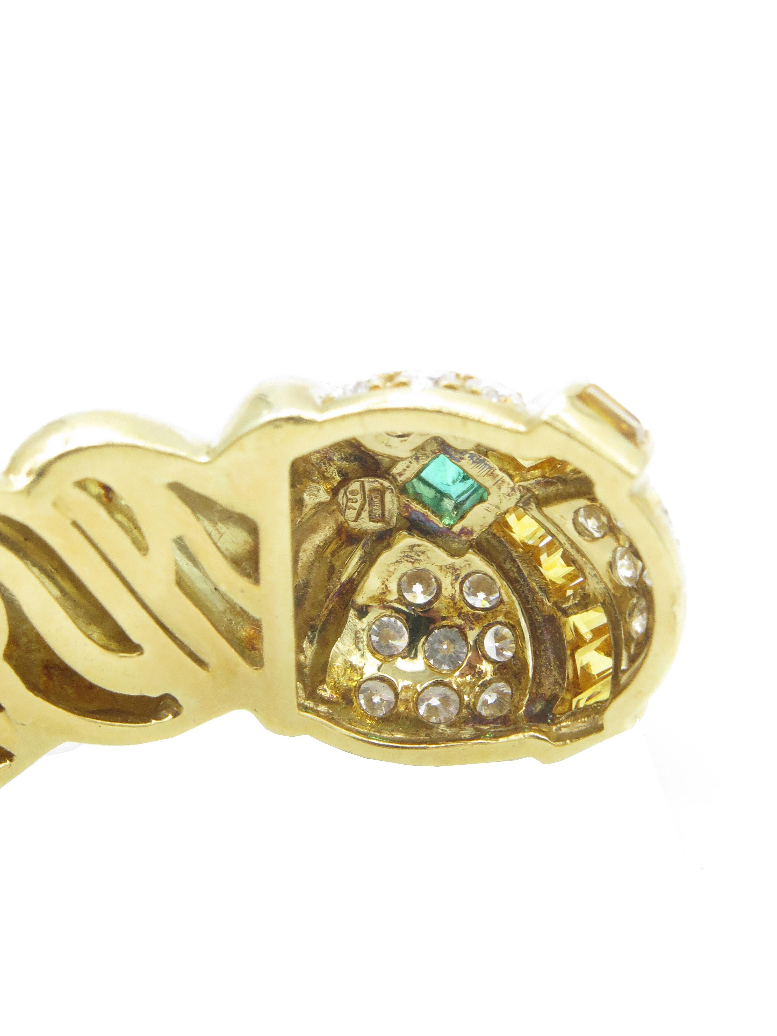 18 Karat Yellow Gold Hinged Bangle with Diamonds, Emeralds and Citrine For Sale 6