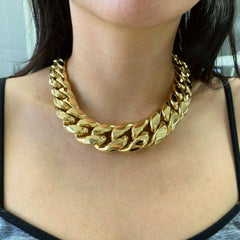 18K Yellow Gold Hollow Cuban  Graduated Choker Necklace