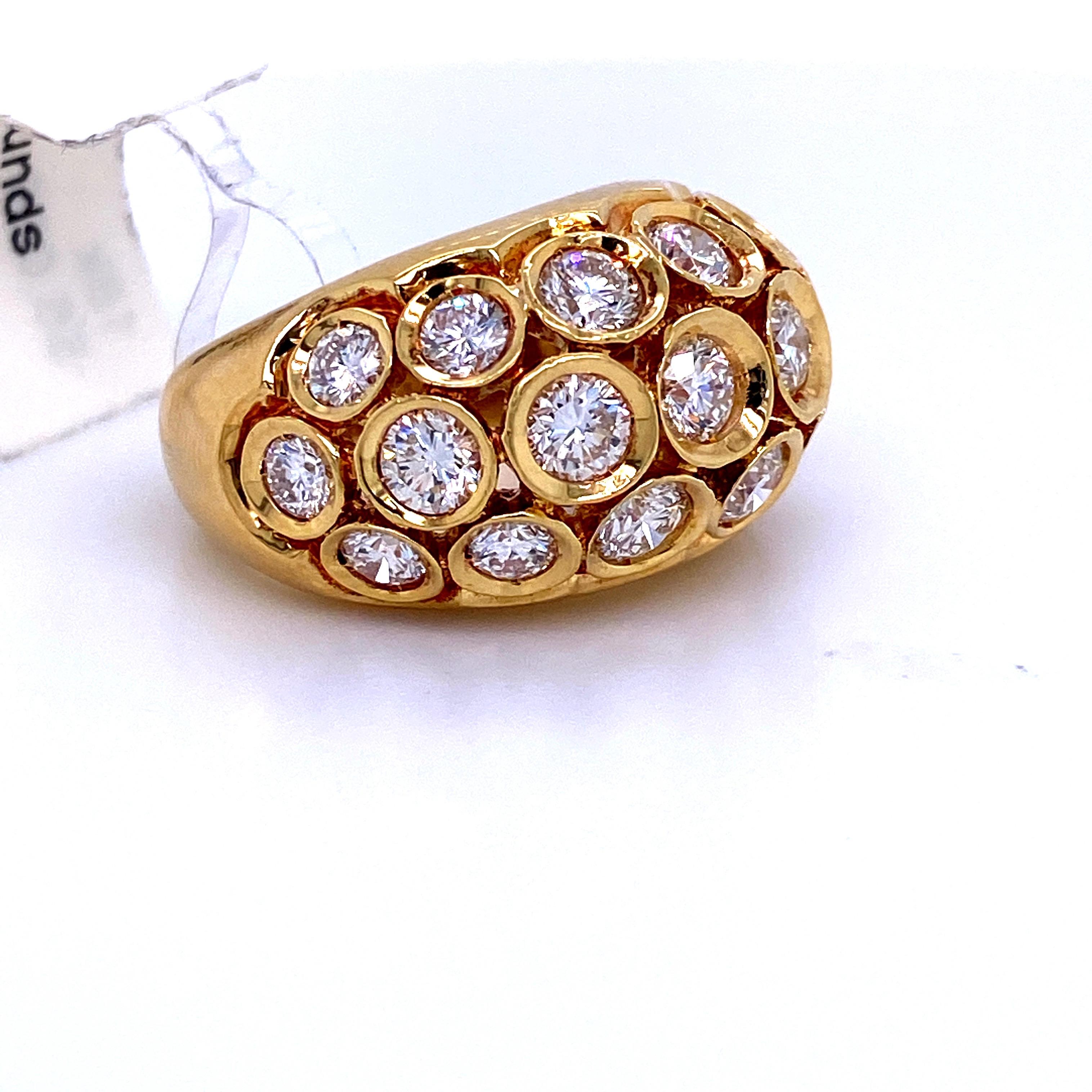 Round Cut 18 Karat Yellow Gold Honeycomb Dome Ring 2.77 Carat For Sale