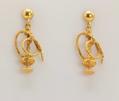 18k Yellow Gold Hookah Dangle Earrings