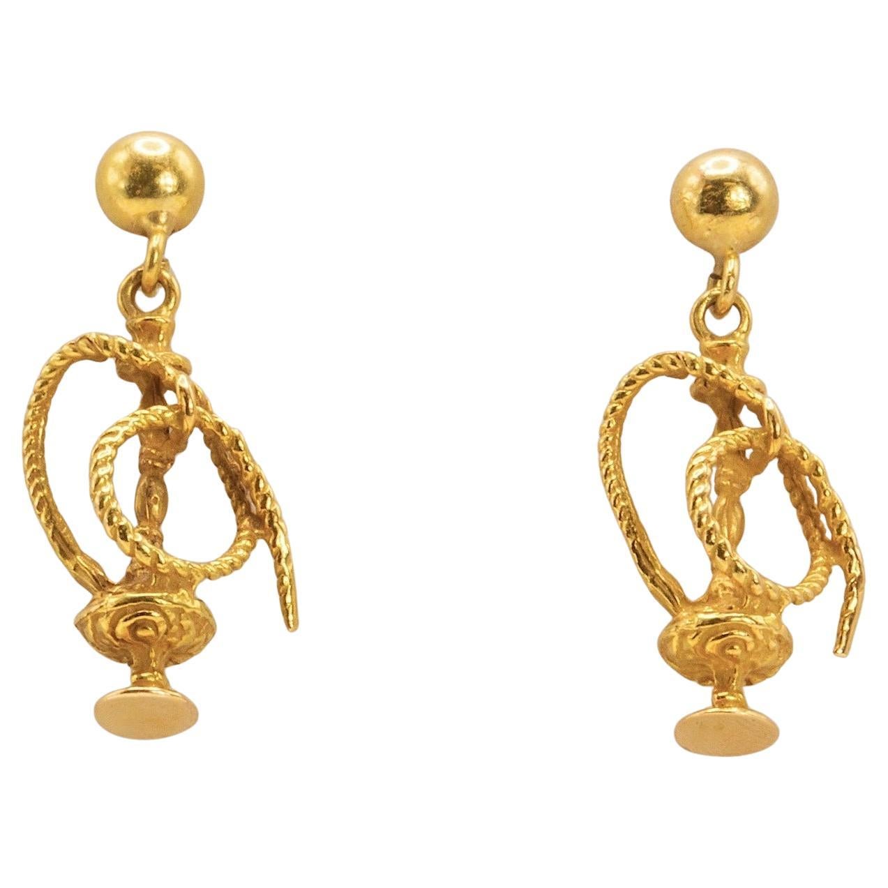 18k Yellow Gold Hookah Dangle Earrings