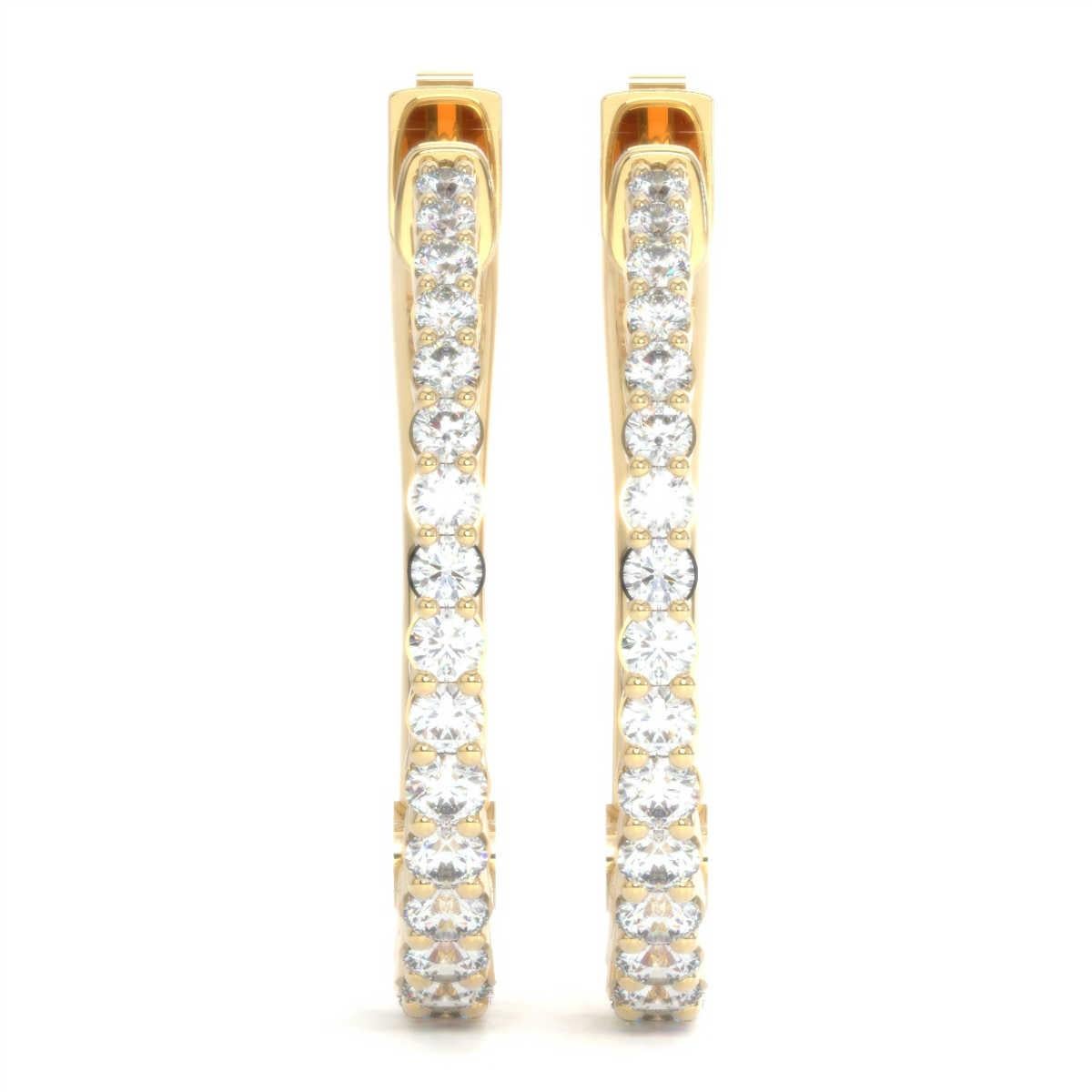 Round Cut 18 Karat Yellow Gold Hoop Diamond Earrings '1 Carat' For Sale