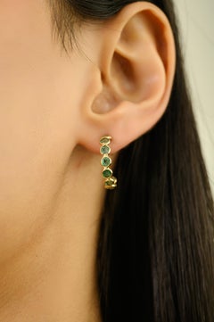 18K Yellow Gold Hoop Earrings with 2.08ct Round Cut Natural Zambian Emeralds