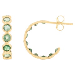 18K Yellow Gold Hoop Earrings with 2.08ct Round Cut Natural Zambian Emeralds