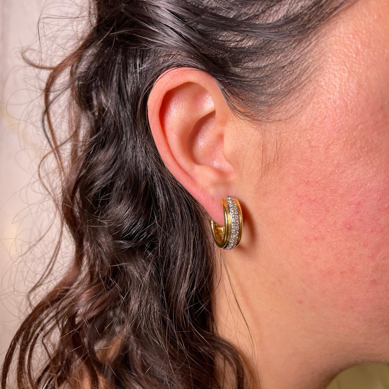 Boucles D'oreilles Cerceau En Or Blanc Et Jaune 18 Carats 750 - 5,1 Grammes, Neuves Avec étiquettes