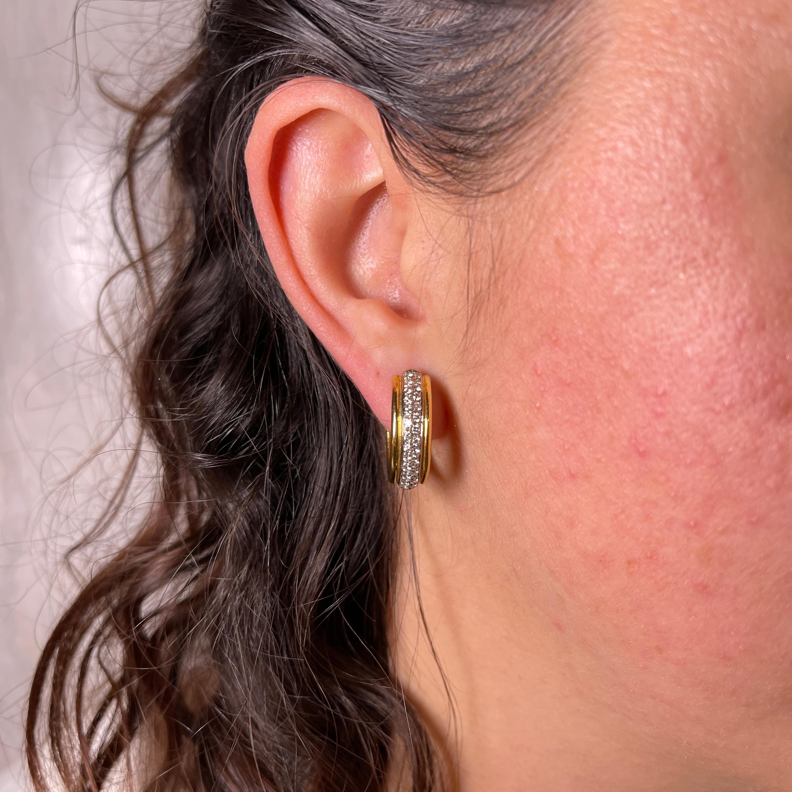 18K Yellow Gold Hoop Earrings with Diamonds For Sale 1