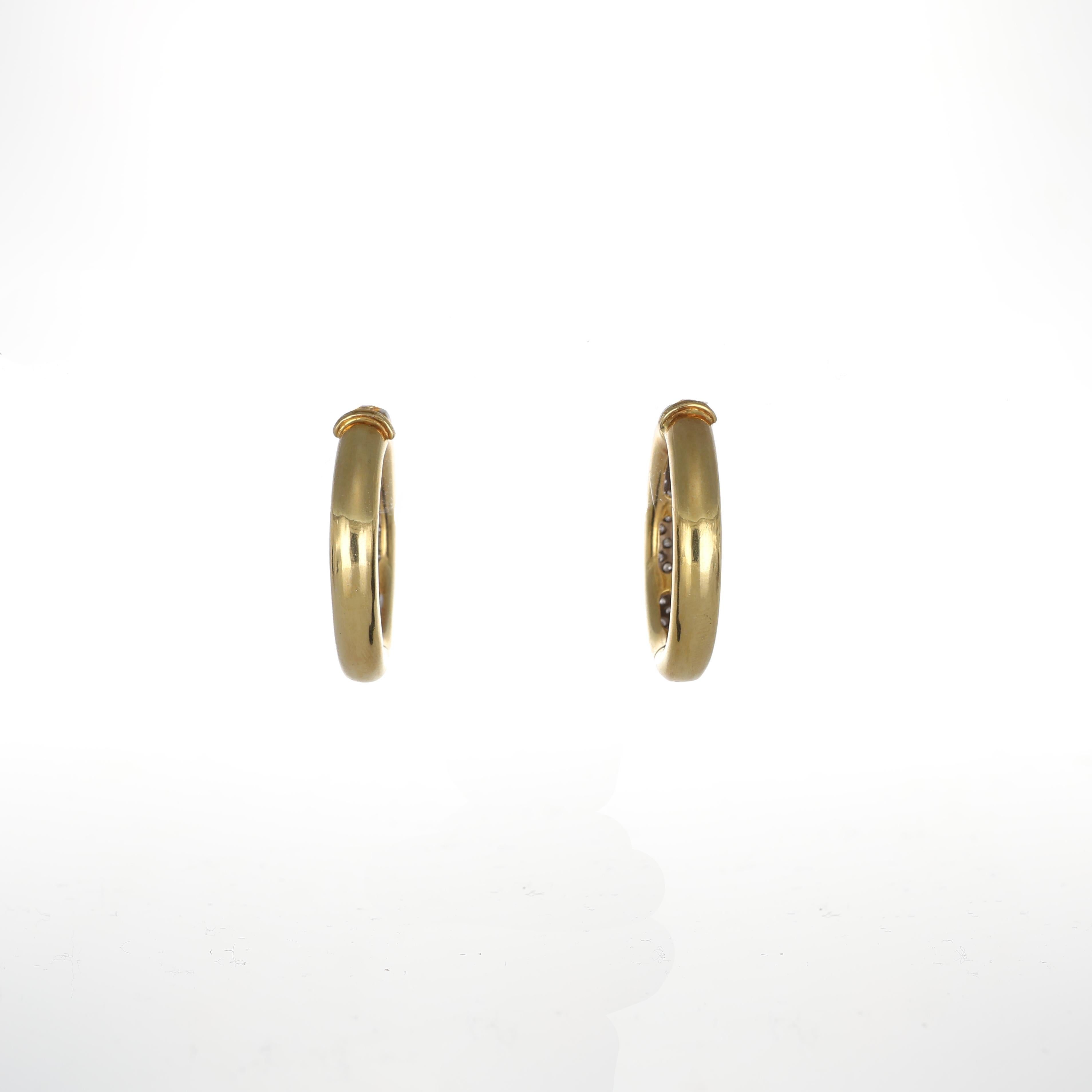 Brilliant Cut 18K Yellow Gold Hoop Earrings with Inside-Out Diamond Pavé For Sale