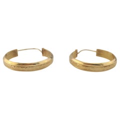 18K Yellow Gold Hoop Earrings with Scrolling Vine Design #17304