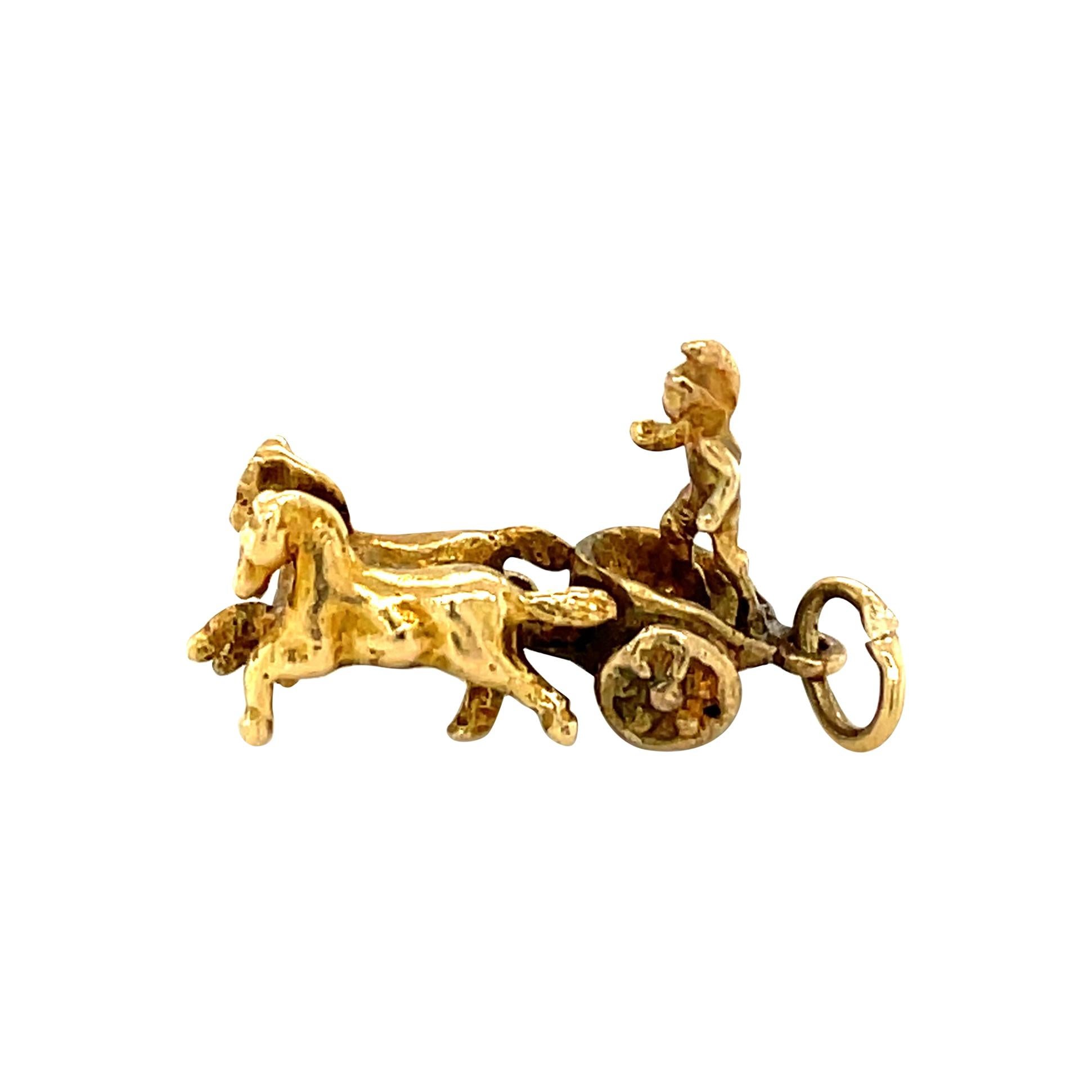 18k Yellow Gold Horse and Chariot Charm For Sale