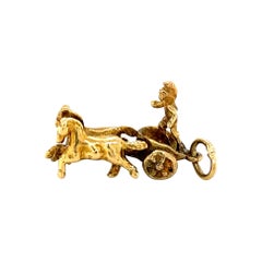 18k Yellow Gold Horse and Chariot Charm
