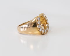 18 Karat Yellow Gold Horse Shoe Ring with Diamonds