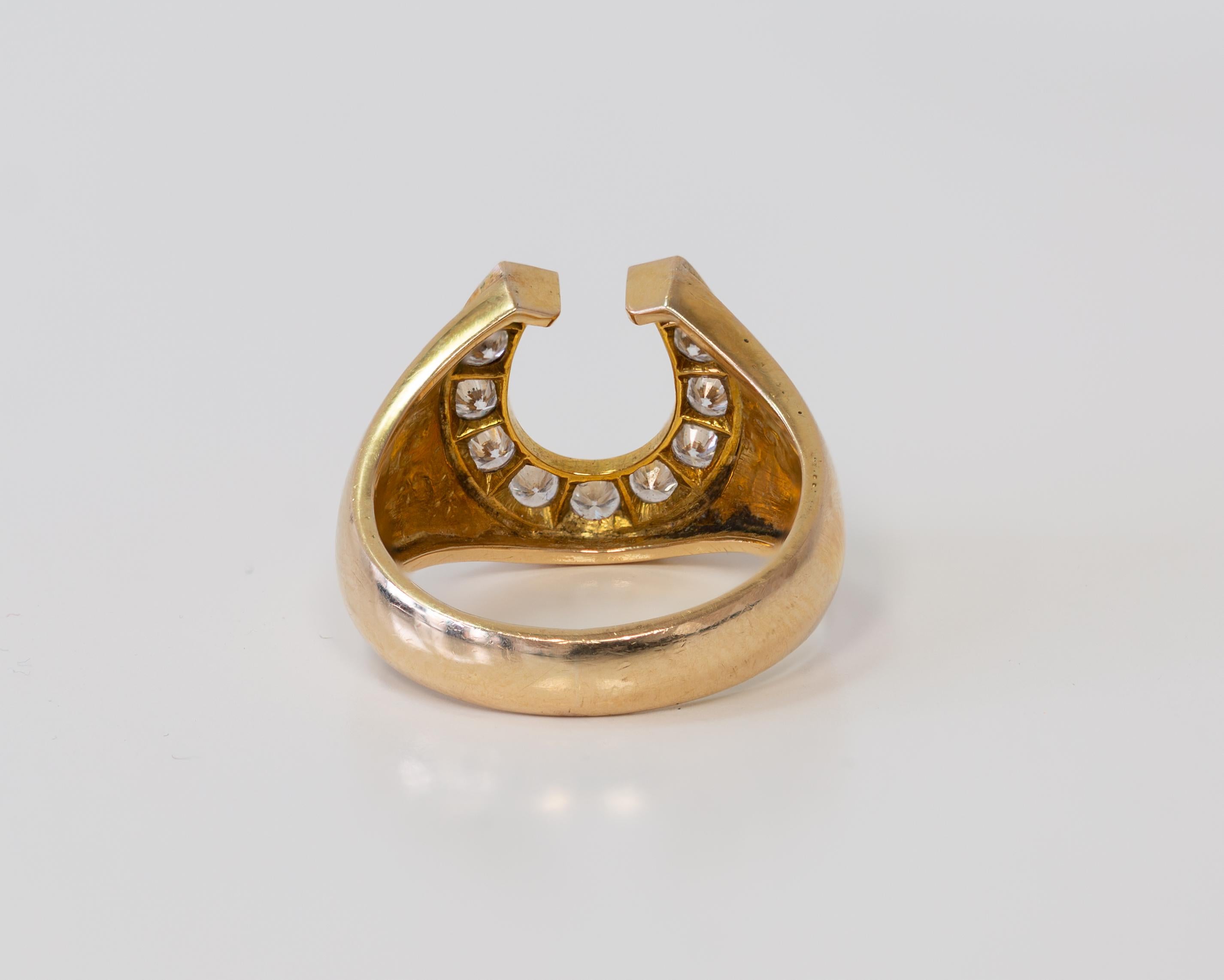 gold horseshoe ring with diamonds