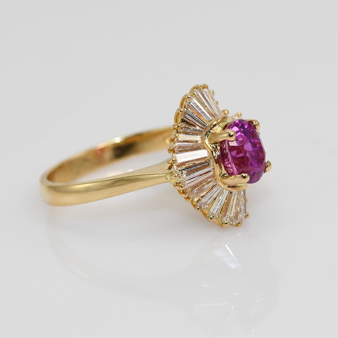 18K Yellow Gold Hot Pink Sapphire & Diamond Ring For Sale 5