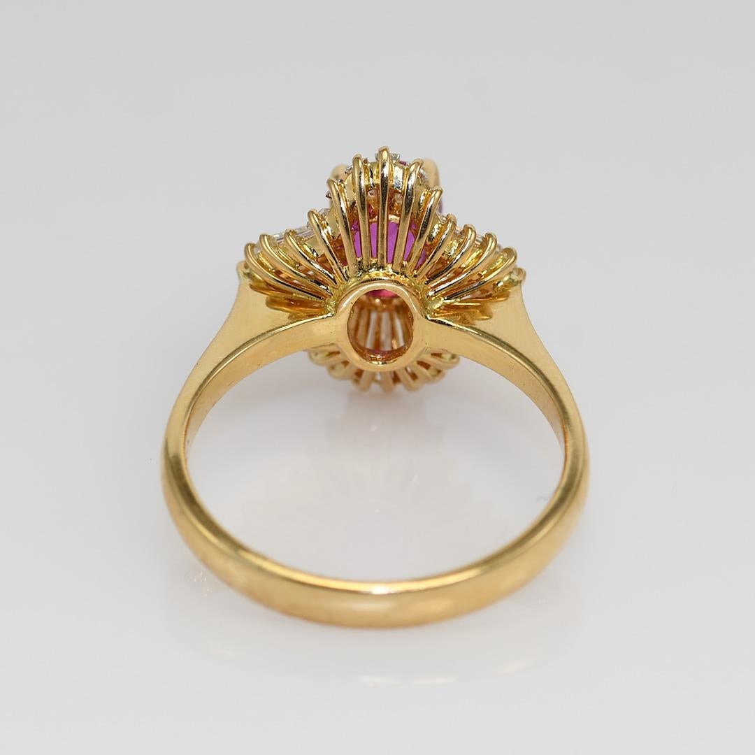 18K Yellow Gold Hot Pink Sapphire & Diamond Ring For Sale 1