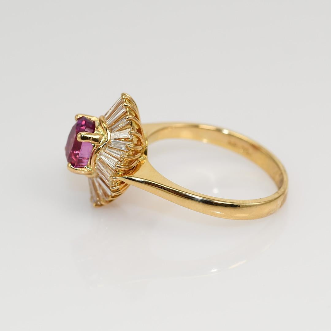 18K Yellow Gold Hot Pink Sapphire & Diamond Ring For Sale 2