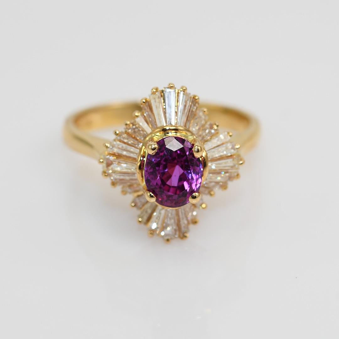 18K Yellow Gold Hot Pink Sapphire & Diamond Ring For Sale 3