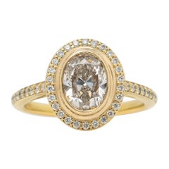 Bague de fiançailles en or jaune 18 carats HRD 1,51 carat avec diamants taille ovale au centre (1,99 carat)