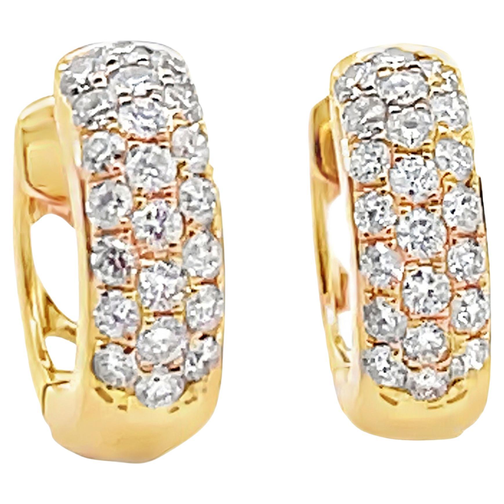 18K Yellow Gold Huggie Hoop Earrings with 0.62 Carats Round Diamonds