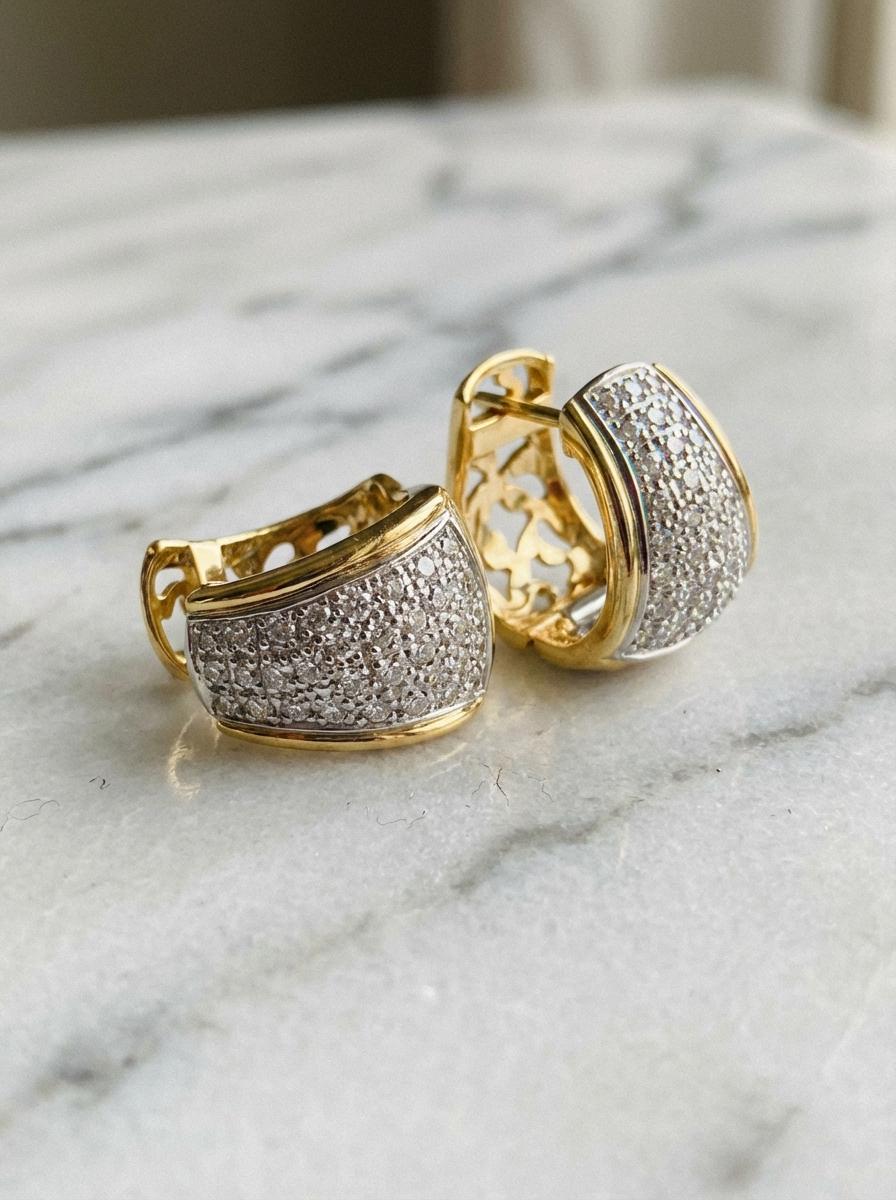 18k Yellow Gold Huggies Diamond Earrings - image 5