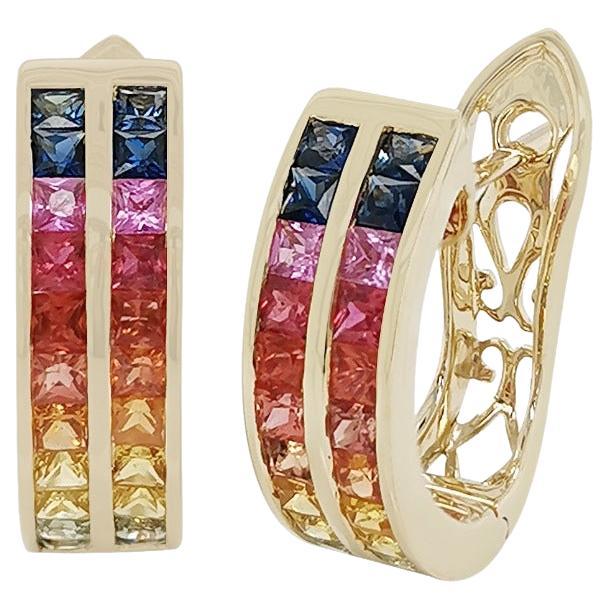 18K Yellow gold Huggies earring with multicolor sapphire