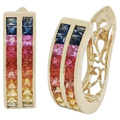18K Yellow gold Huggies earring with multicolor sapphire