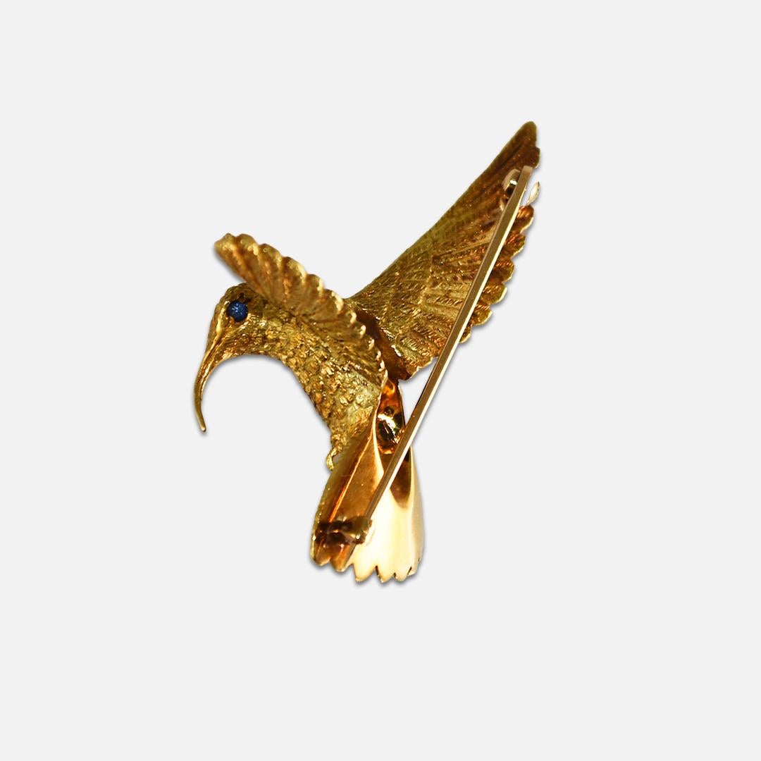 Women's or Men's 18K Yellow Gold Hummingbird Brooch