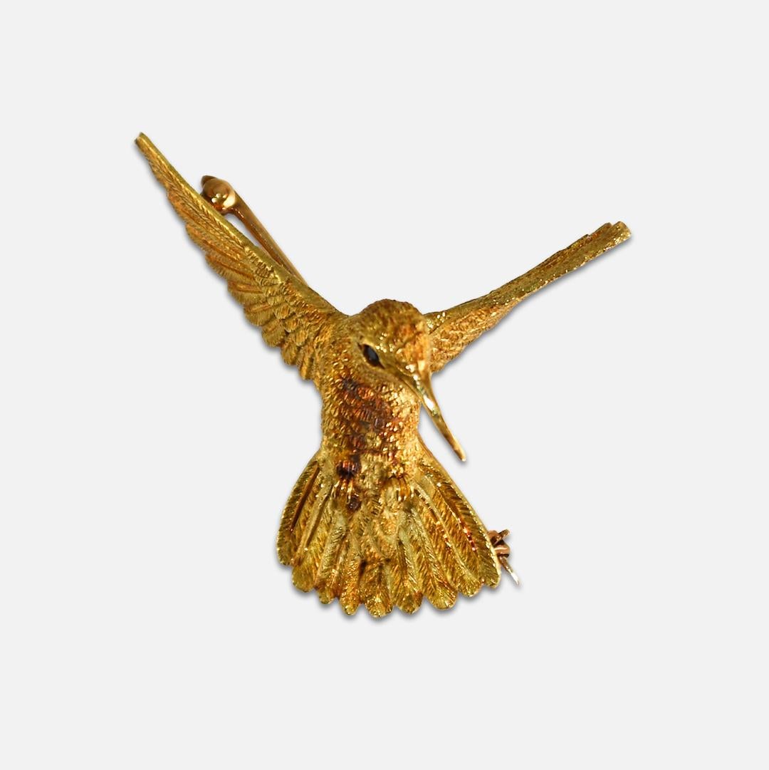 18K Yellow Gold Hummingbird Brooch 1
