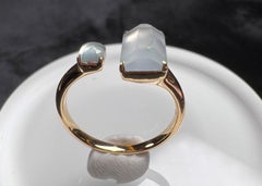 18K Yellow Gold Icy Jadeite Toi et Moi Ring Engagement Ring