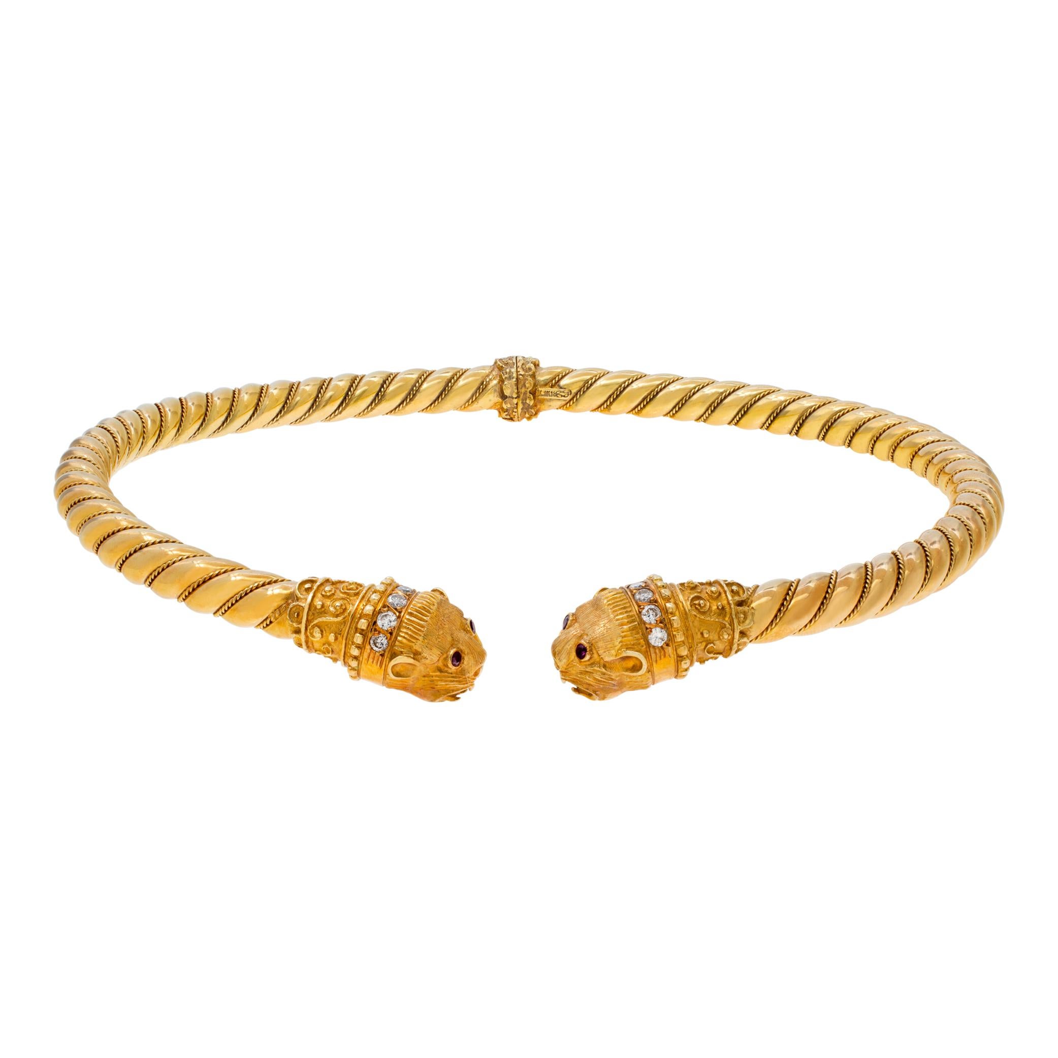 18k Yellow Gold Ilias Lalaouinis For Zolotas Chimera Heads Torque Necklace In Excellent Condition In Surfside, FL