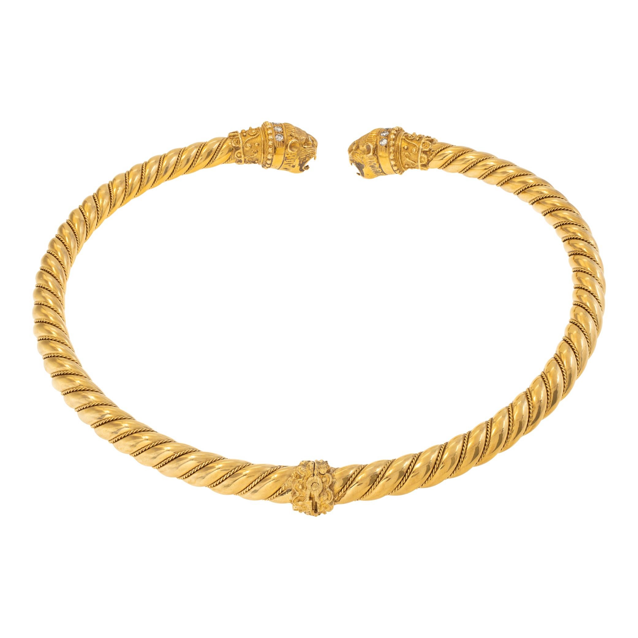 Women's 18k Yellow Gold Ilias Lalaouinis For Zolotas Chimera Heads Torque Necklace