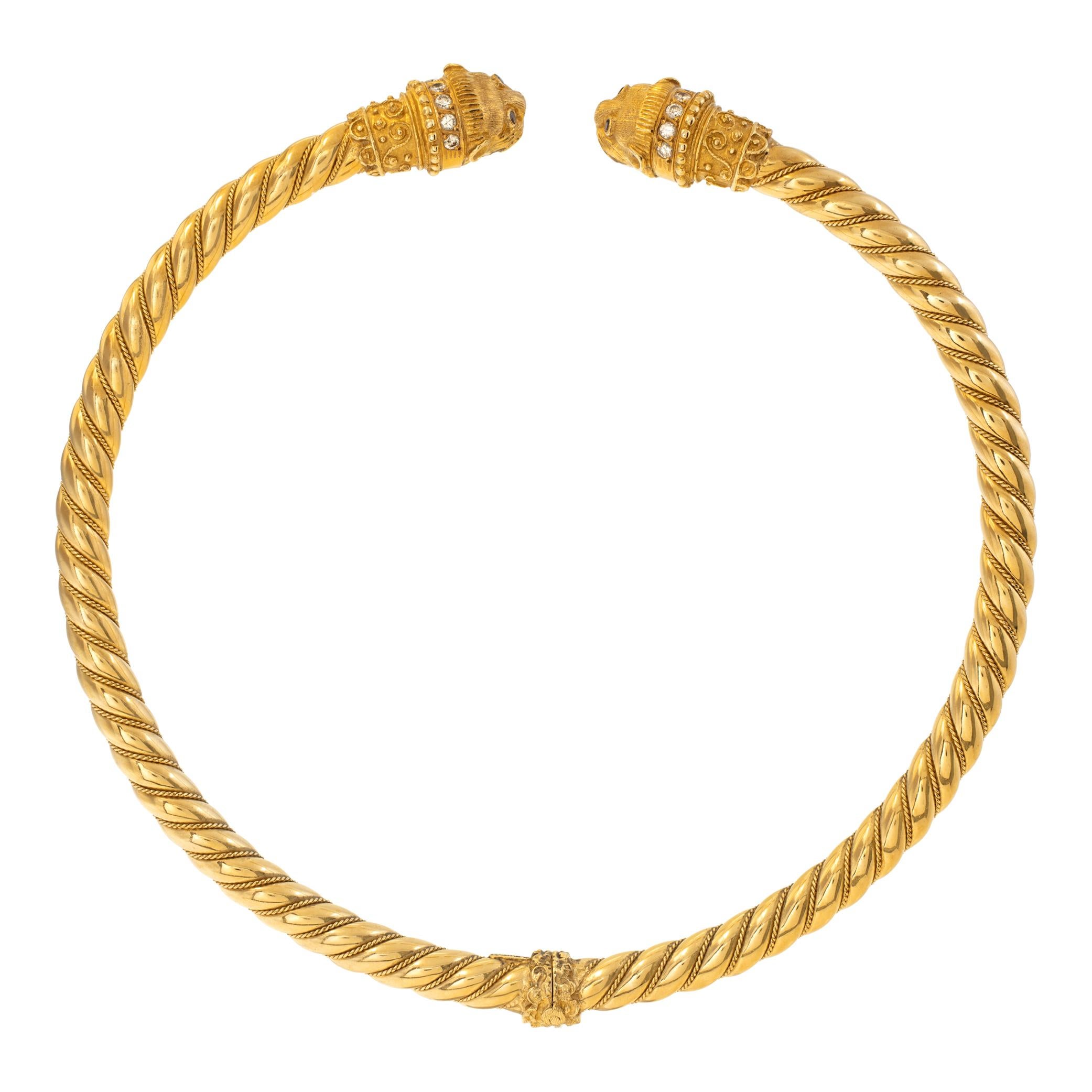 18k Yellow Gold Ilias Lalaouinis For Zolotas Chimera Heads Torque Necklace 1