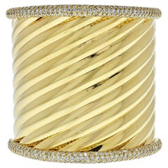 18K Yellow Gold Impressive Significant Rigid Gold Diamond Cuff Bangle Bracelet