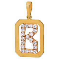 18K Yellow Gold Initial Charm B with Diamonds Pendant