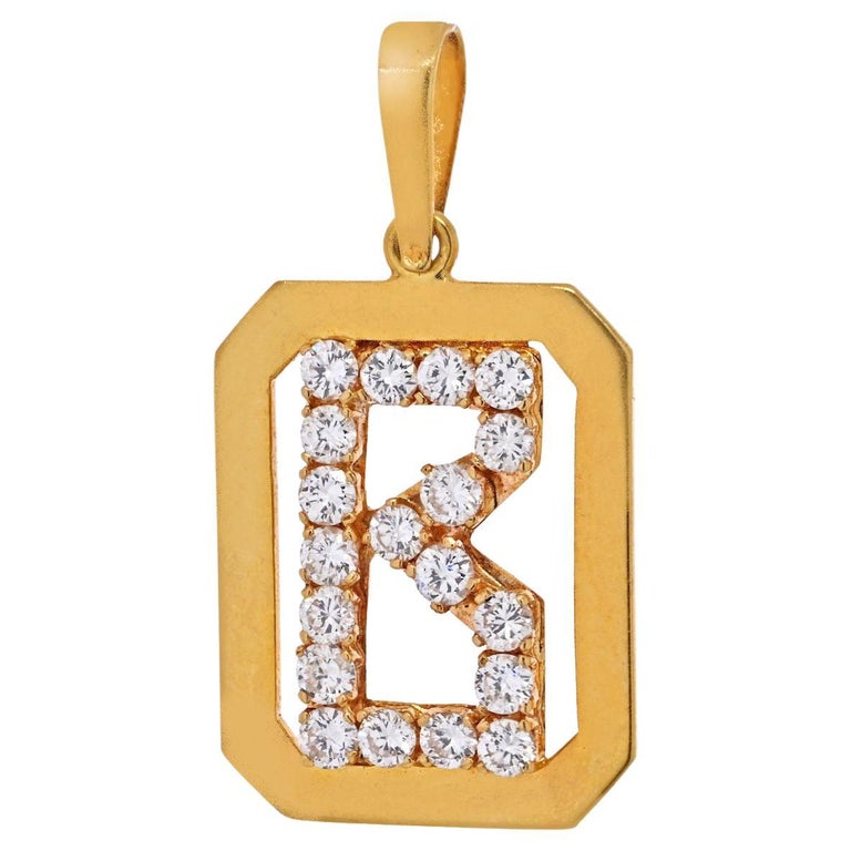 18K Yellow Gold Initial Charm B with Diamonds Pendant For Sale at 1stDibs