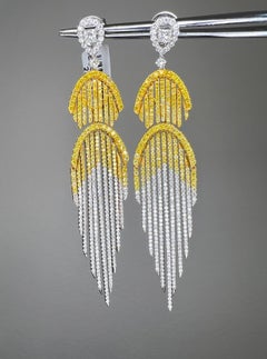 Ombré 18K Fancy Intense Yellow & White Diamond Long Tassel Earrings 4.40ct