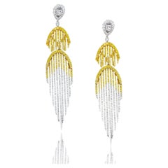 Ombré 18K Fancy Intense Yellow & White Diamond Long Tassel Earrings 4.40ct