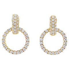 18K Yellow Gold Circle Drop Diamond Earrings with Pushbacks