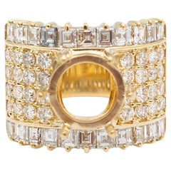 Used 18K Yellow Gold Invisible Square Baguette Pave Round Semi Mount Ring